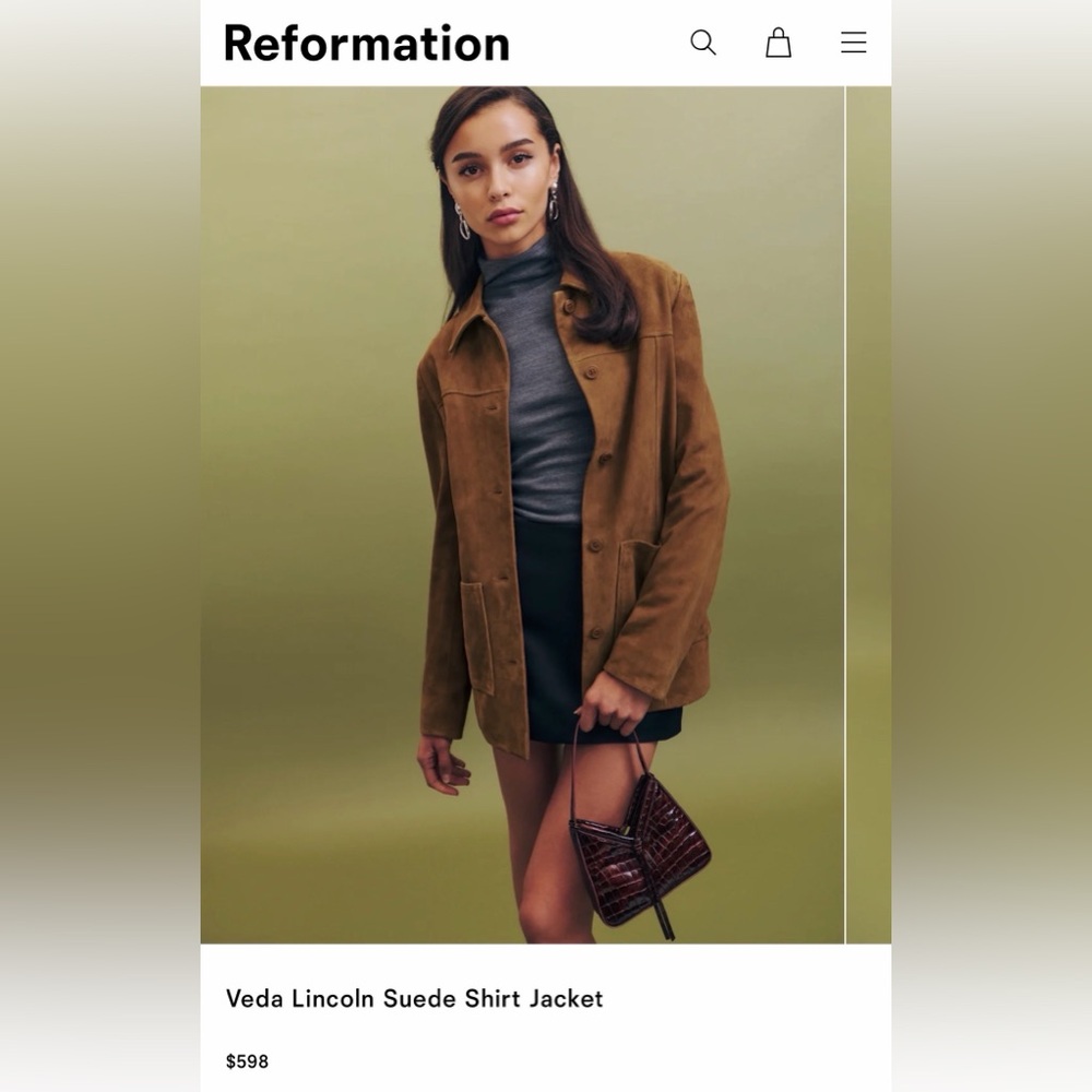 Reformation Veda Lincoln Suede Shirt Jacket in Brown